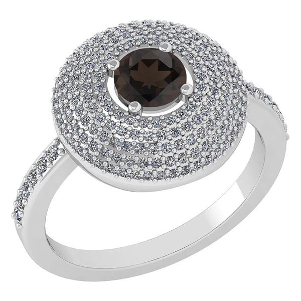 Certified 0.99 CTW Smoky Quarzt And Diamond 14k White G