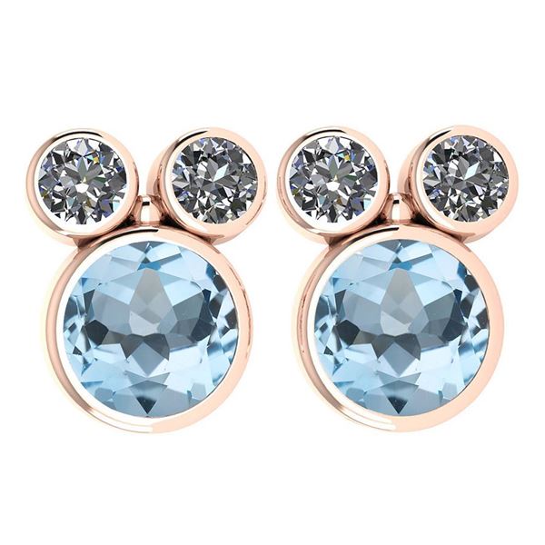 Certified 3.14 Ctw Blue Topaz And Diamond VS/SI1 Earrin