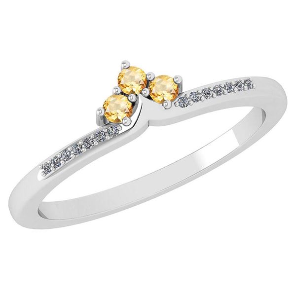 Certified 0.13 Ctw Citrine And Diamond 14k White Gold H