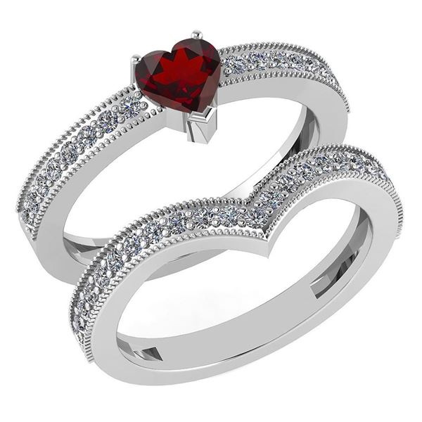 Certified 0.90 Ctw Garnet And Diamond Wedding/Engagemen