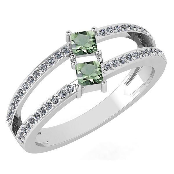 Certified 0.60 Ctw Green Amethyst And Diamond 18k White