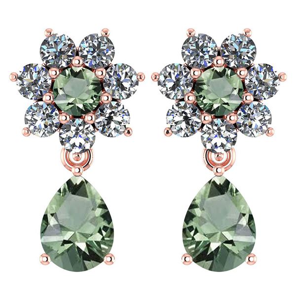 Certified 4.86 Ctw Green Amethyst And Diamond 14k Rose