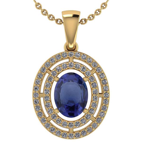 Certified 1.56 Ctw Blue Sapphire And Diamond 18K Yellow