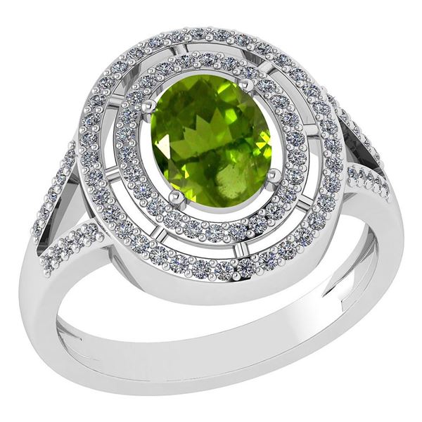 Certified 1.66 Ctw Peridot And Diamond 14k White Gold H