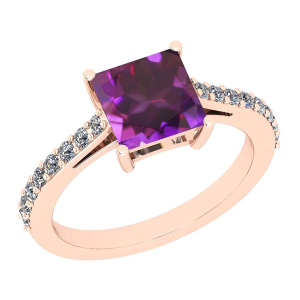 Certified 1.20 Ctw I2/I3 Amethyst And Diamond 10K Rose