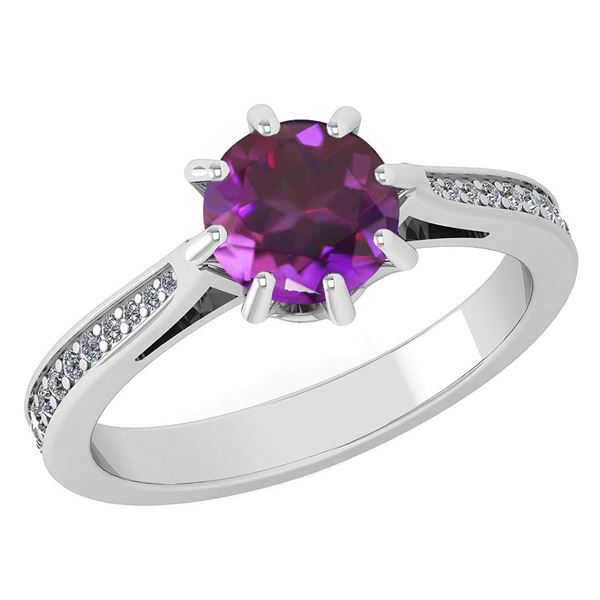 Certified 1.14 Ctw Amethyst And White Diamond Wedding/E