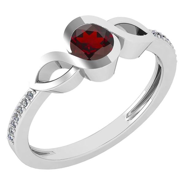 Certified 0.52 Ctw Garnet And Diamond 14k White Gold Ri