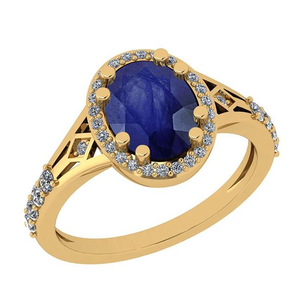 Certified 2.36 Ctw I2/I3 Blue Sapphire And Diamond 14K