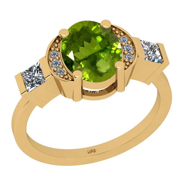 Certified 1.91 Ctw I2/I3 Peridot And Diamond 10K Yellow