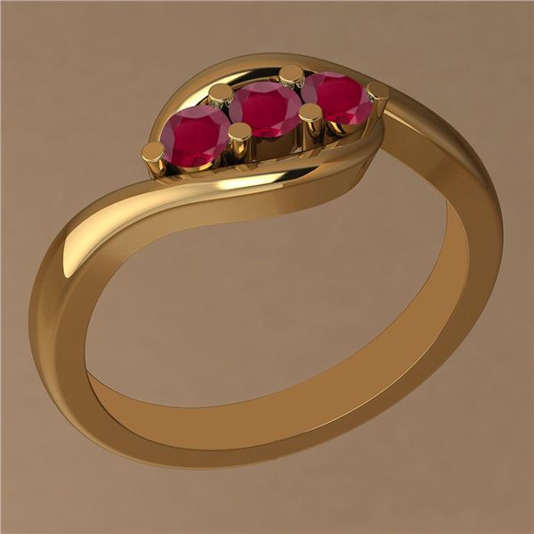 Certified 0.30 Ctw Ruby 18K Yellow Gold three Stone Rin