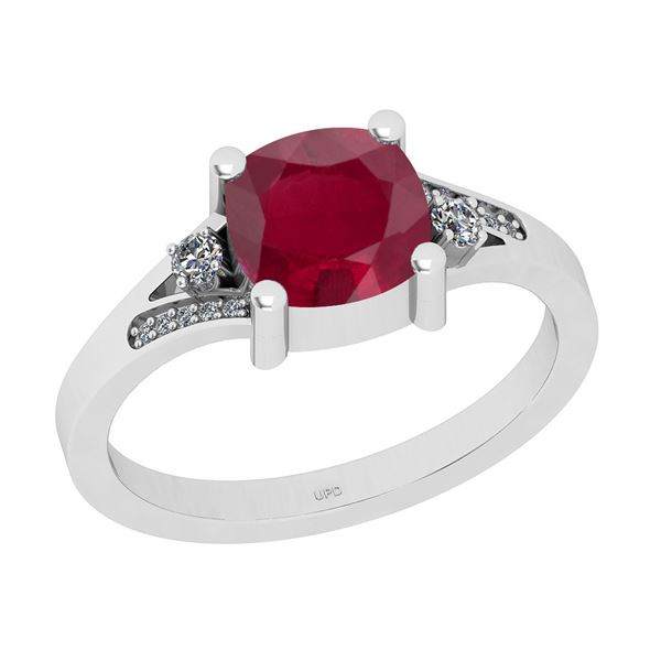 Certified 1.10 Ctw I2/I3 Ruby And Diamond 14K White Gol