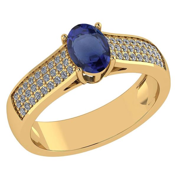 Certified 1.2Ctw Blue Sapphire And Diamond 14k Yellow G