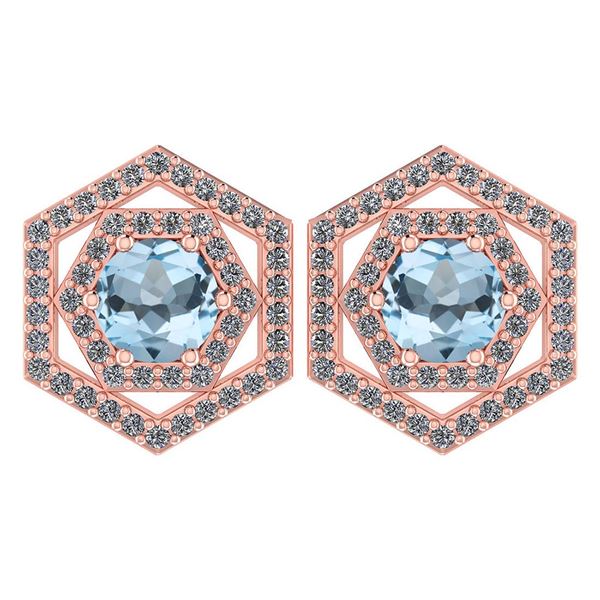 Certified 1.38 Ctw Aquamarine And Diamond 18k Rose Gold