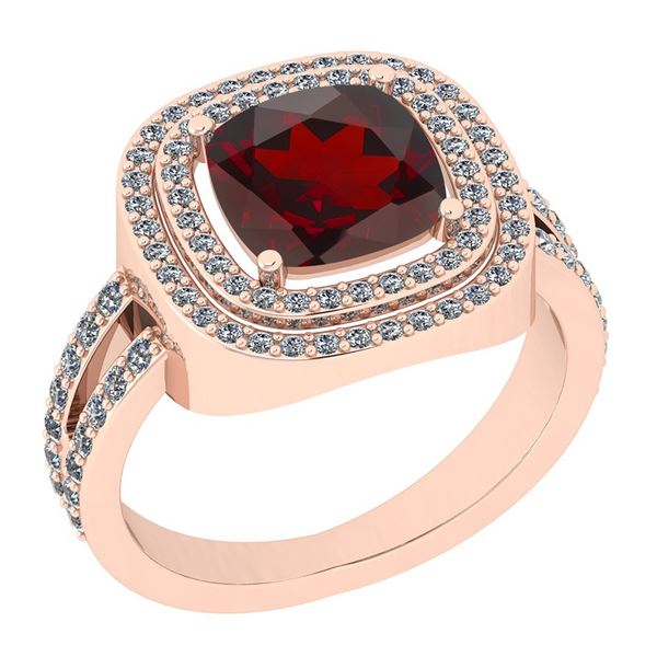 Certified 2.38 Ctw I2/I3 Garnet And Diamond 14K Rose Go
