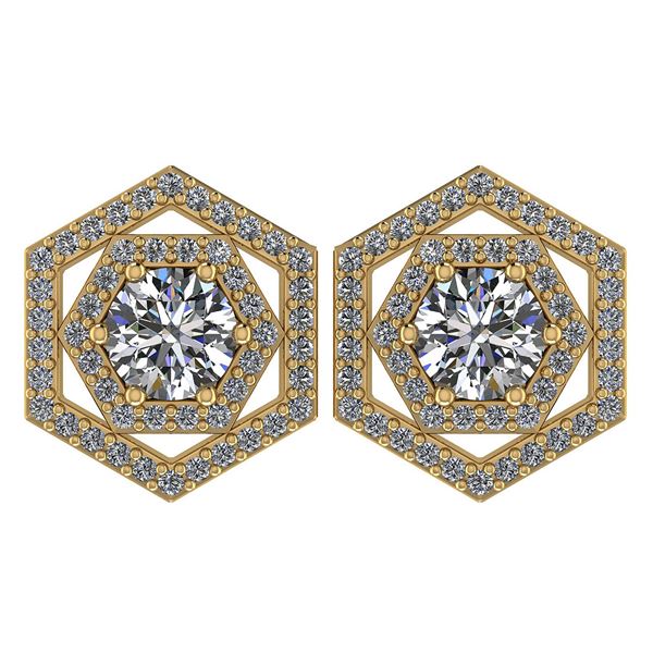 Certified 1.38 Ctw Diamond 14k Yellow Gold Halo Stud Ea