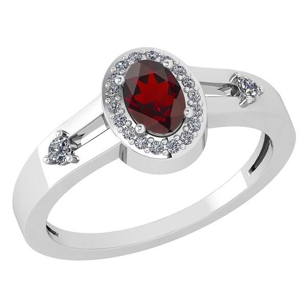Certified 0.65 Ctw Garnet And Diamond 14k White Gold Ha