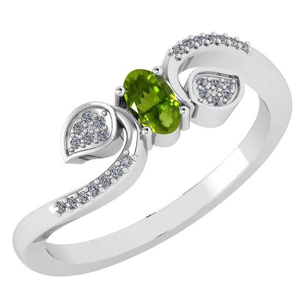 Certified 0.28 CTW Peridot And Diamond 14k White Gold H