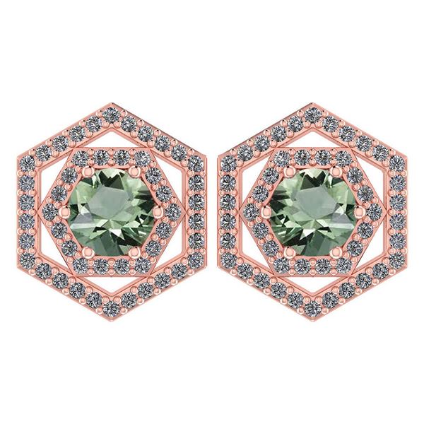 Certified 1.38 Ctw Green Amethyst And Diamond 18k Rose