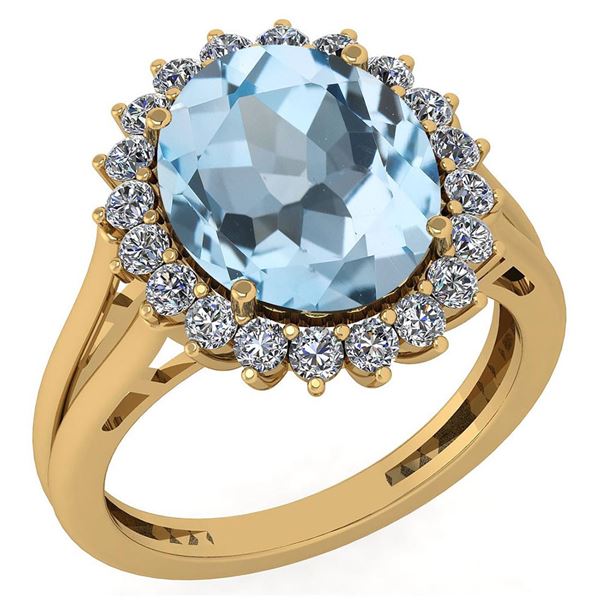 Certified 5.65 Ctw Blue Topaz And Diamond VS/SI1 Halo R
