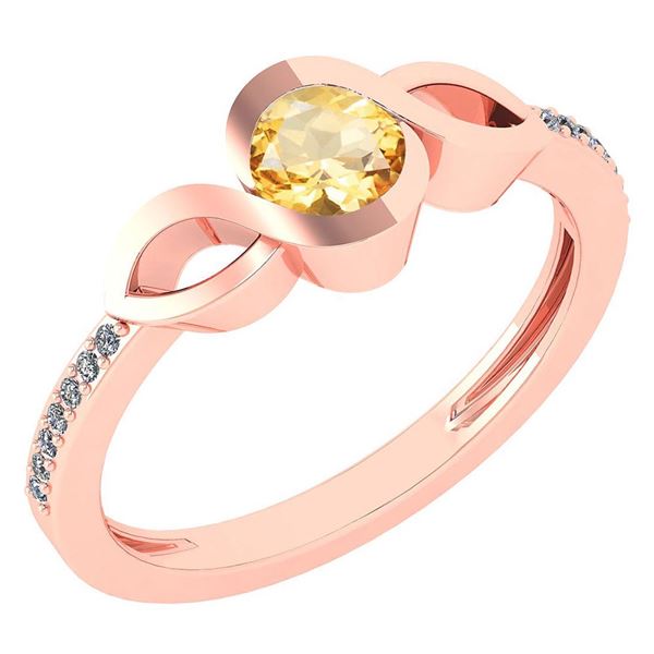 Certified 0.52 Ctw Citrine And Diamond 14k Rose Gold Ri