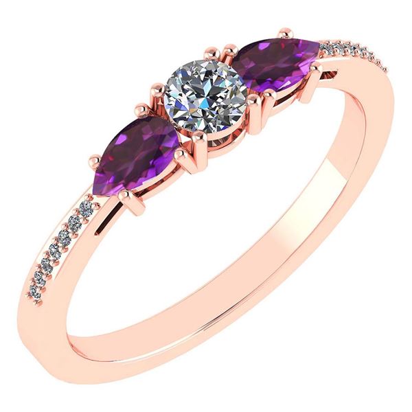 Certified 0.77 Ctw Amethyst And Diamond 14k Rose Gold H
