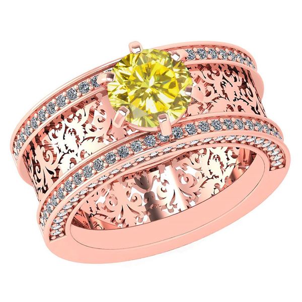 Certified 1.81 Ctw Treated Fancy Yellow Diamond And Whi