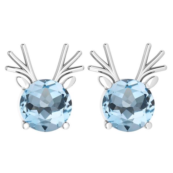 Certified 12.00 Ctw Blue Topaz Stud Earrings 14K Gold W