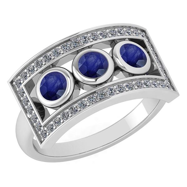 Certified 0.72 Ctw Blue Sapphire And Diamond Wedding/En