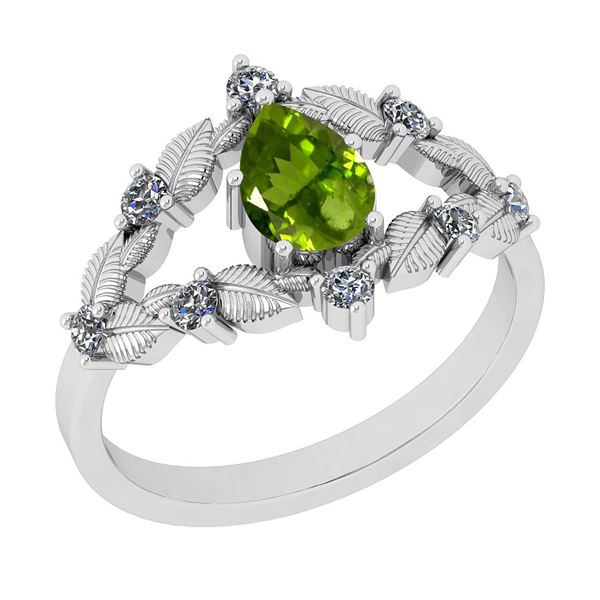Certified 0.78 Ctw I2/I3 Peridot And Diamond 10K White