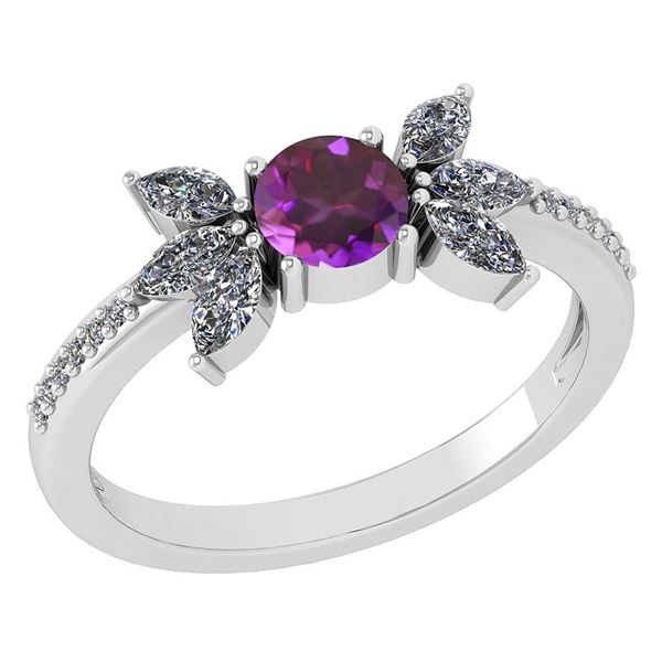 Certified 1.11 Ctw Amethyst And Diamond 14k White Gold