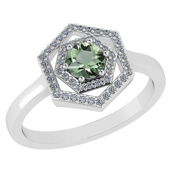 Certified 0.69 Ctw Green Amethyst And Diamond 14k White