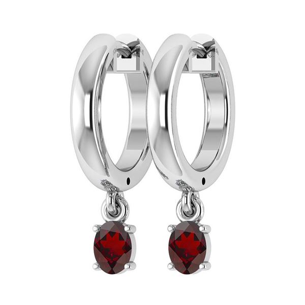 Certified 0.50 Ctw Garnet Hoop Earrings 14K White Gold