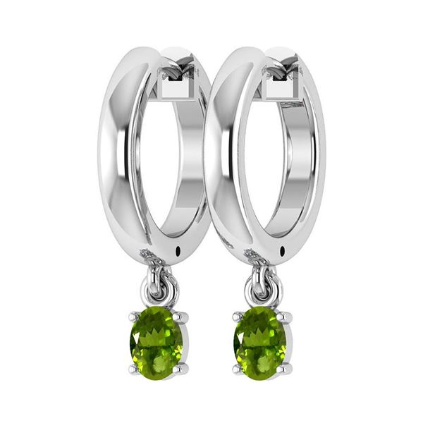 Certified 0.50 Ctw Peridot Hoop Earrings 14K White Gold