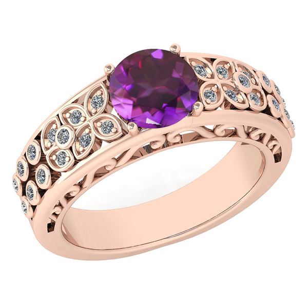 Certified 1.42 Ctw Amethyst And Diamond Wedding/Engagem