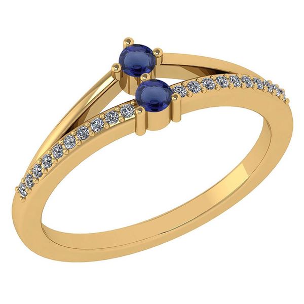 Certified 0.22 Ctw Blue Sapphire And Diamond 14k Yellow