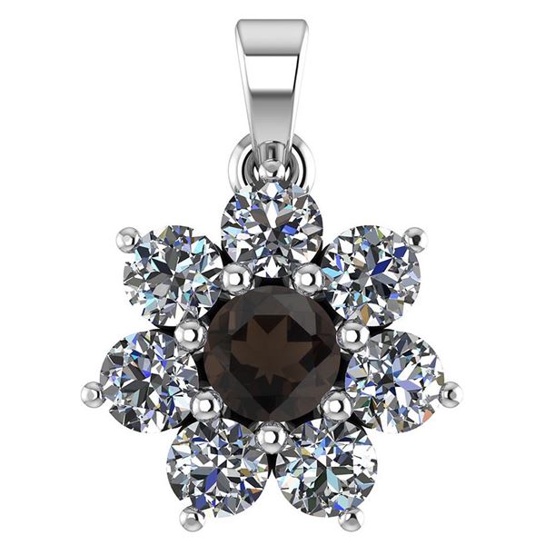Certified 0.93 Ctw Smoky Quarzt And Diamond Platinum Ha