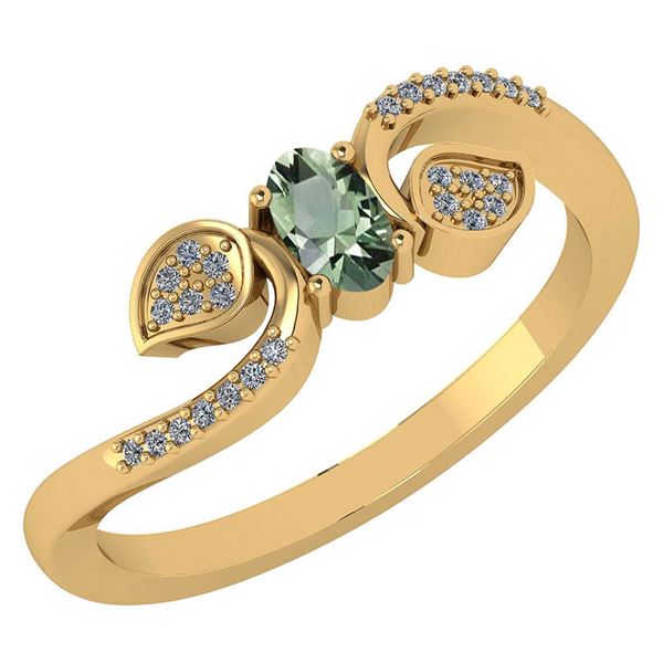 Certified 0.28 CTW Green Amethyst And Diamond 14k Yello