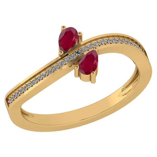 Certified 0.50 Ctw Ruby And Diamond 18K Yellow Gold Rin