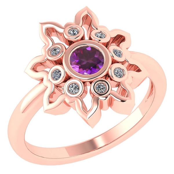 Certified 0.32 Ctw Amethyst And Diamond 14k Rose Gold R