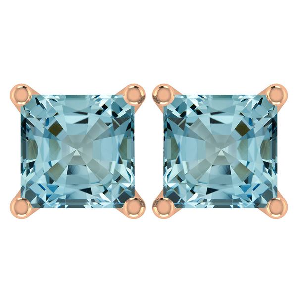 Certified 6.00Ctw Genuine Aquamarine 14K Rose Gold Stud