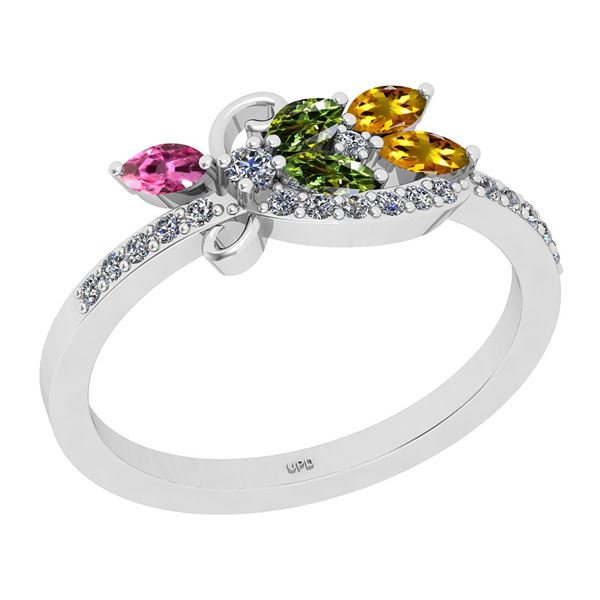 Certified 0.66 Ctw I2/I3 Multi Stone And Diamond 14K Wh
