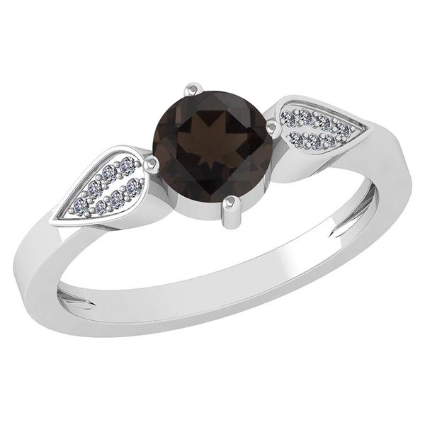 Certified 1.12 Ctw Smoky Quarzt And Diamond 14k White G