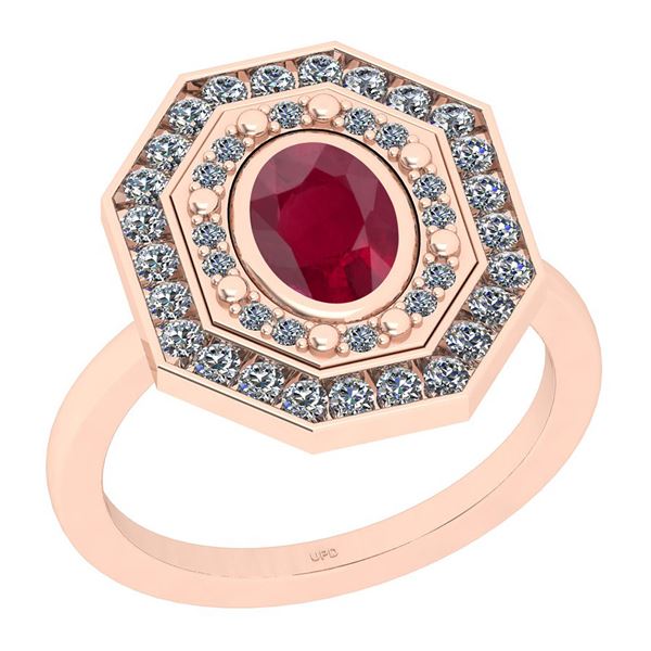 Certified 1.30 Ctw I2/I3 Ruby And Diamond 14K Rose Gold