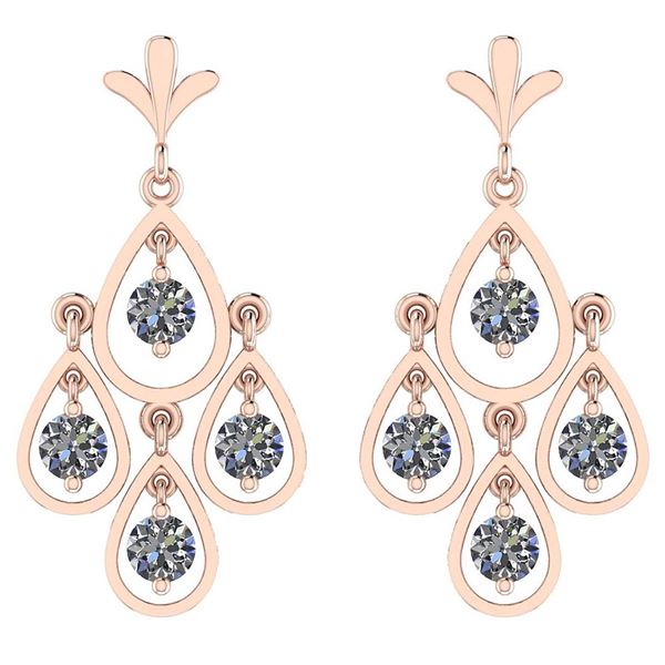 Certified 2.00 Ctw Diamond I1/I2 14K Rose Gold Dangling