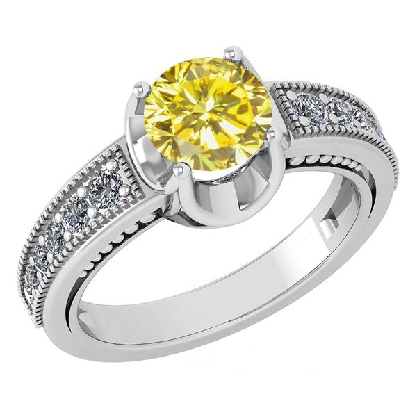 Certified 1.48 Ctw Treated Fancy Yellow Diamond And Dia
