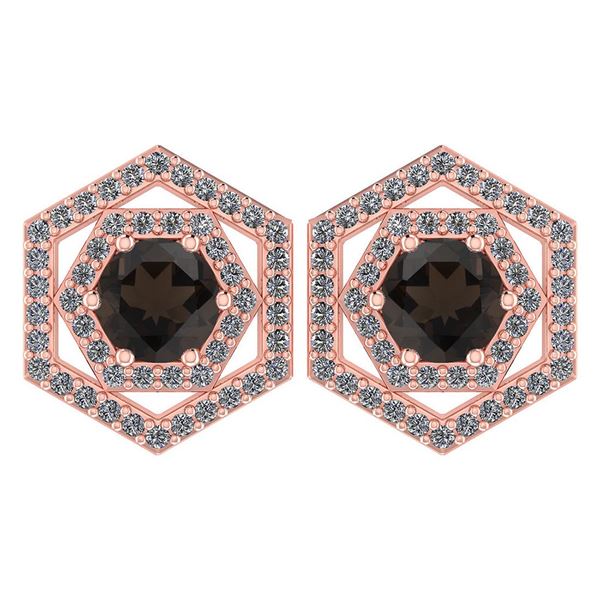 Certified 1.38 Ctw Smoky Quarzt And Diamond 18k Rose Go