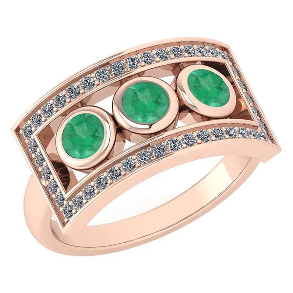 Certified 0.72 Ctw Emerlad And Diamond Wedding/Engageme