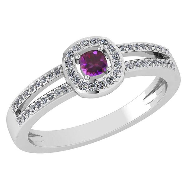 Certified 0.57 Ctw Amethyst And Diamond 14k White Gold