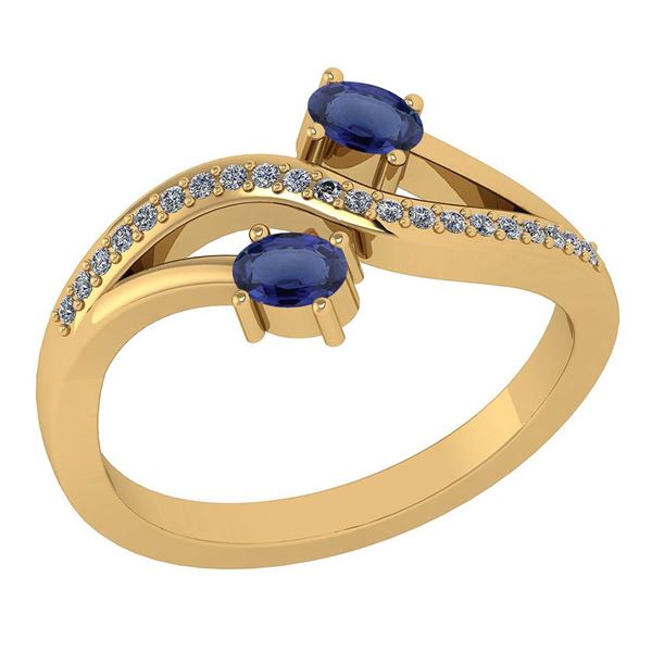 Certified 0.53 Ctw Blue Sapphire And Diamond 14k Yellow