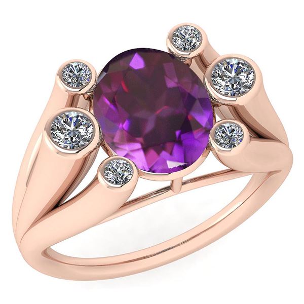 Certified 2.82 Ctw Amethyst And Diamond VS/SI1 Halo Rin